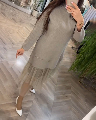 Everly | High Collar Mesh Patchwork Dress