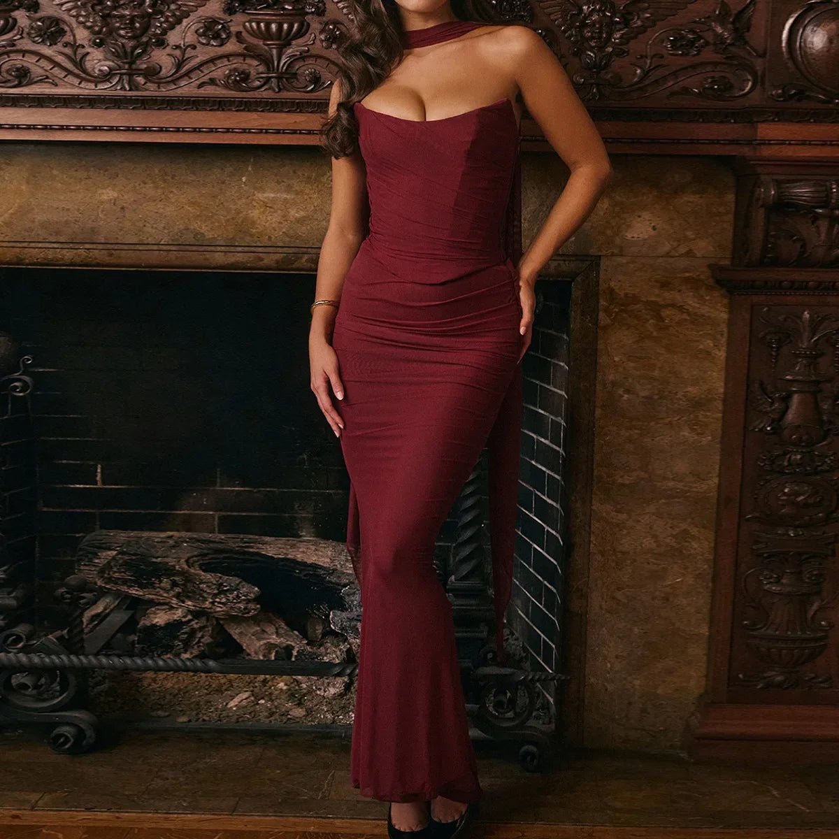 Cindy | Elegant 2 Pieces Dress Set with Scarf