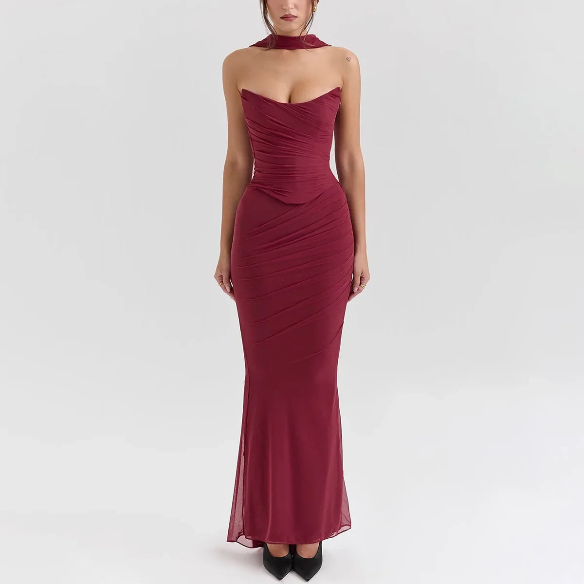 Cindy | Elegant 2 Pieces Dress Set with Scarf