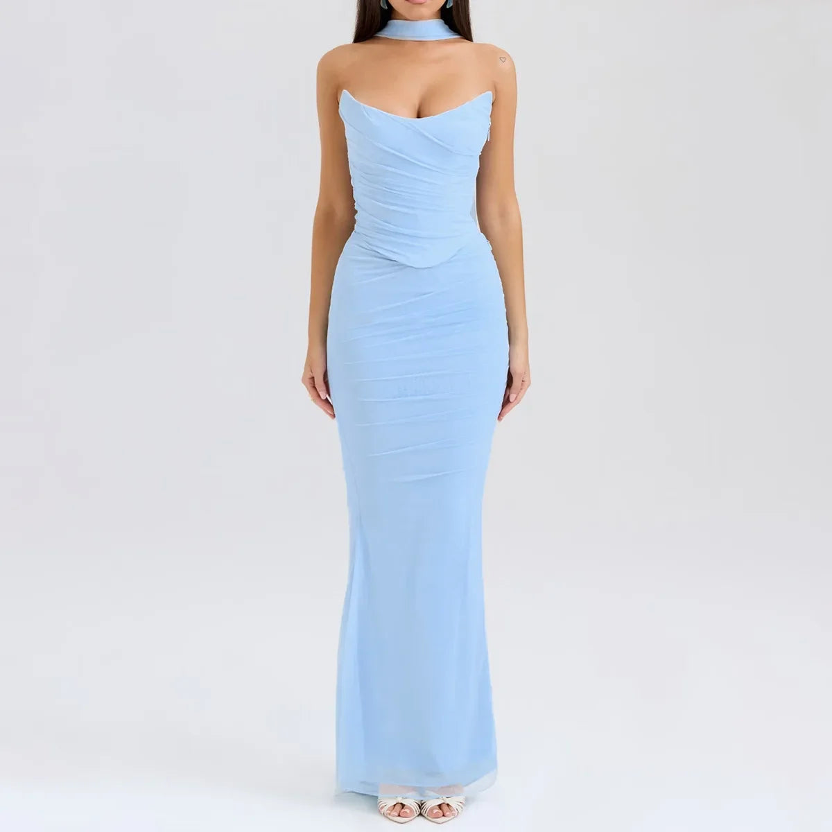 Cindy | Elegant 2 Pieces Dress Set with Scarf