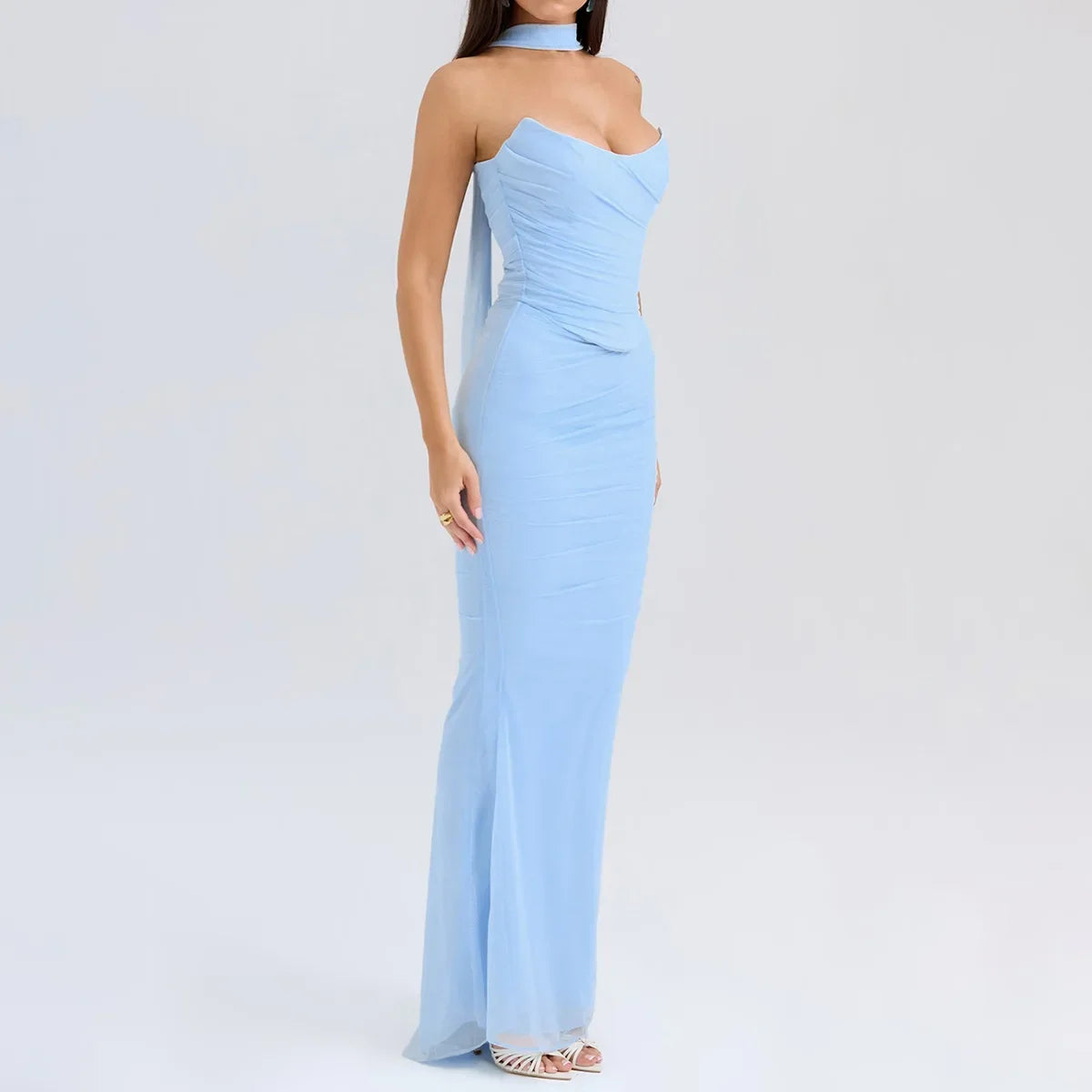 Cindy | Elegant 2 Pieces Dress Set with Scarf