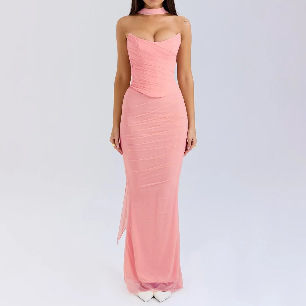 Cindy | Elegant 2 Pieces Dress Set with Scarf