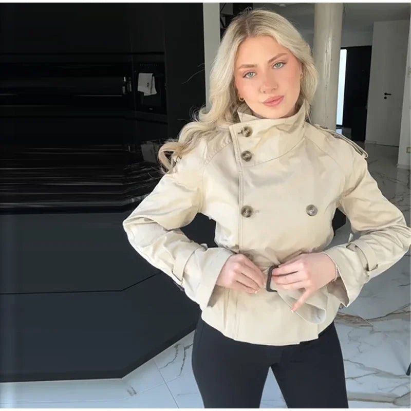 Rosalie | Elegant Short Belt Trench Coat