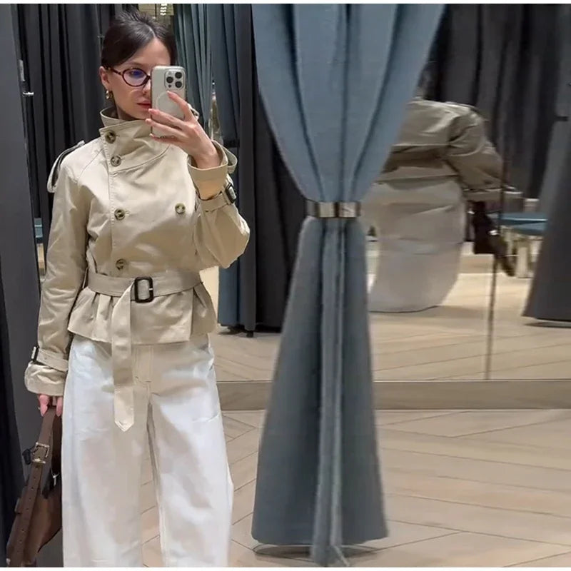 Rosalie | Elegant Short Belt Trench Coat