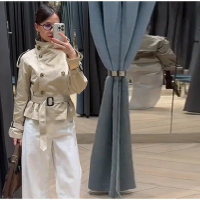 Rosalie | Elegant Short Belt Trench Coat