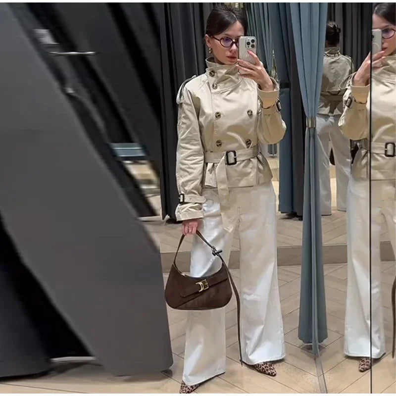 Rosalie | Elegant Short Belt Trench Coat