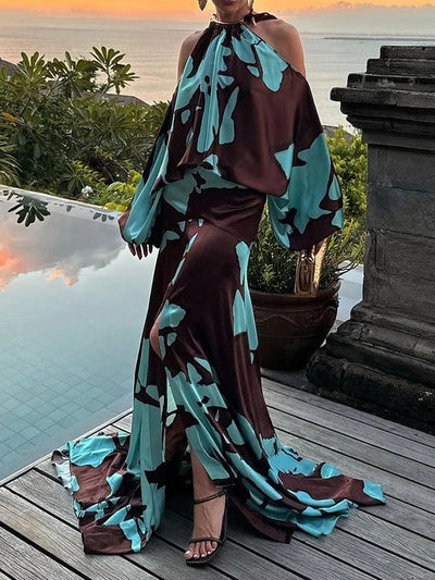 Victoria | Elegant Abstract Design Maxi Dress