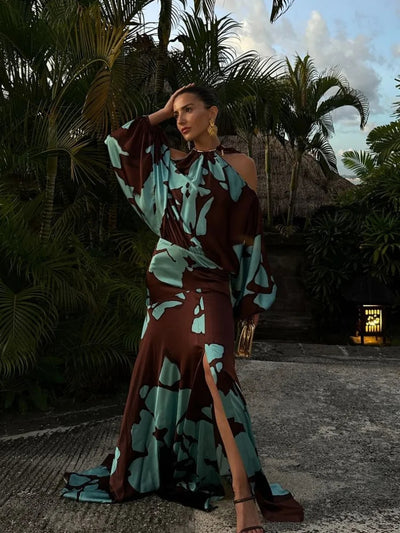 Victoria | Elegant Abstract Design Maxi Dress