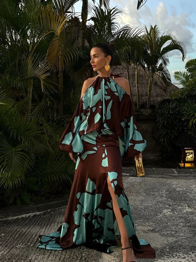 Victoria | Elegant Abstract Design Maxi Dress