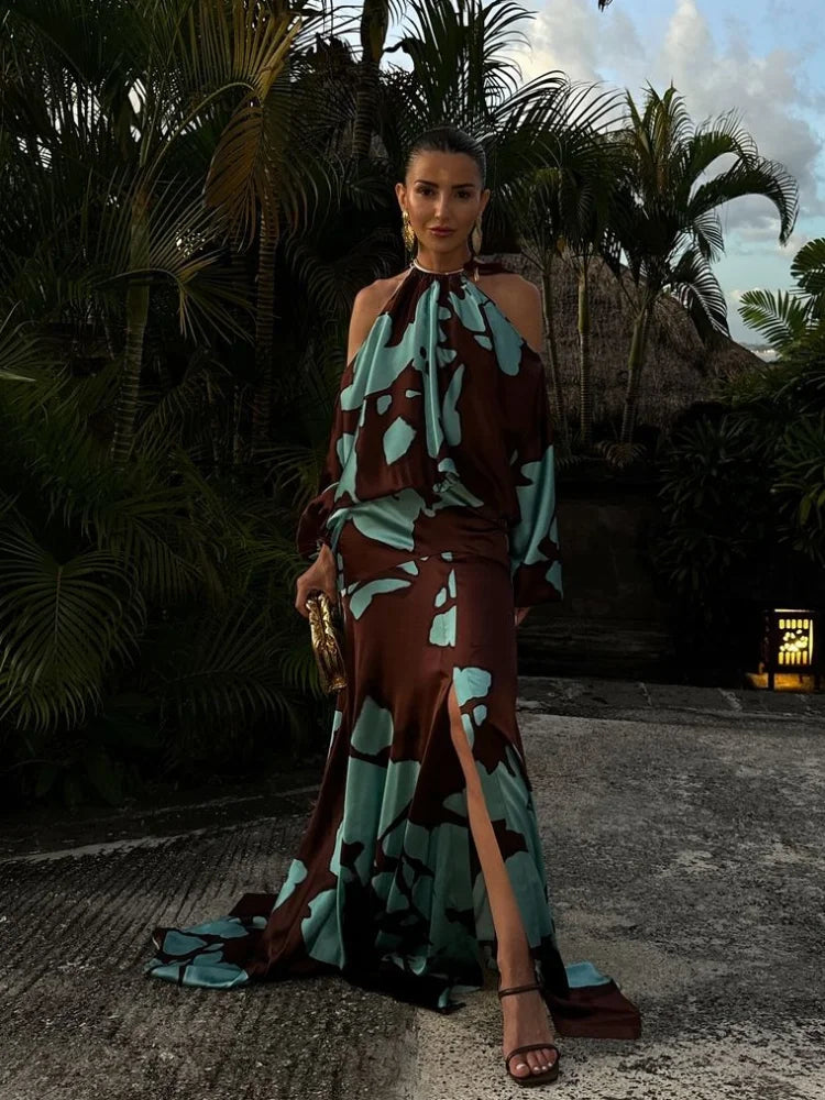 Victoria | Elegant Abstract Design Maxi Dress
