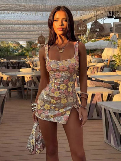 Flora | Slim Square Neck Sequin Dress