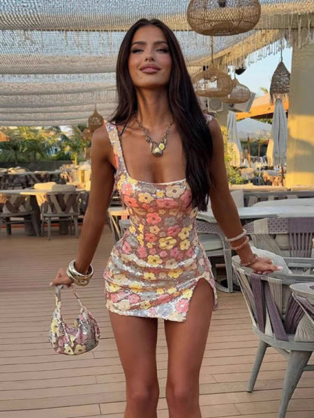 Flora | Slim Square Neck Sequin Dress