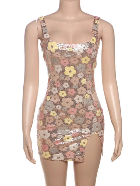 Flora | Slim Square Neck Sequin Dress