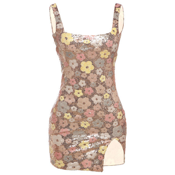 Flora | Slim Square Neck Sequin Dress