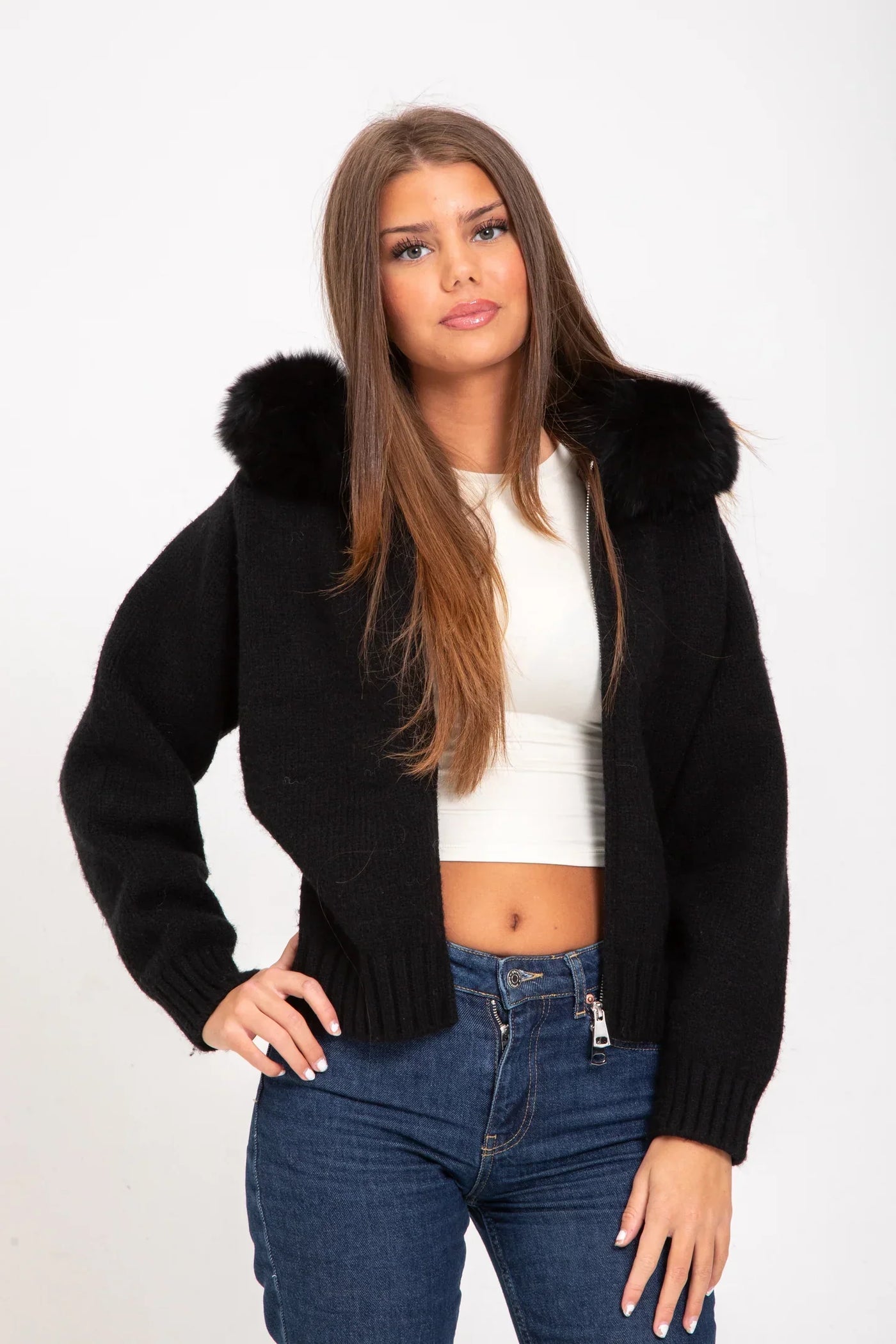 Megiste |  Knitted Jacket with Natural Fur