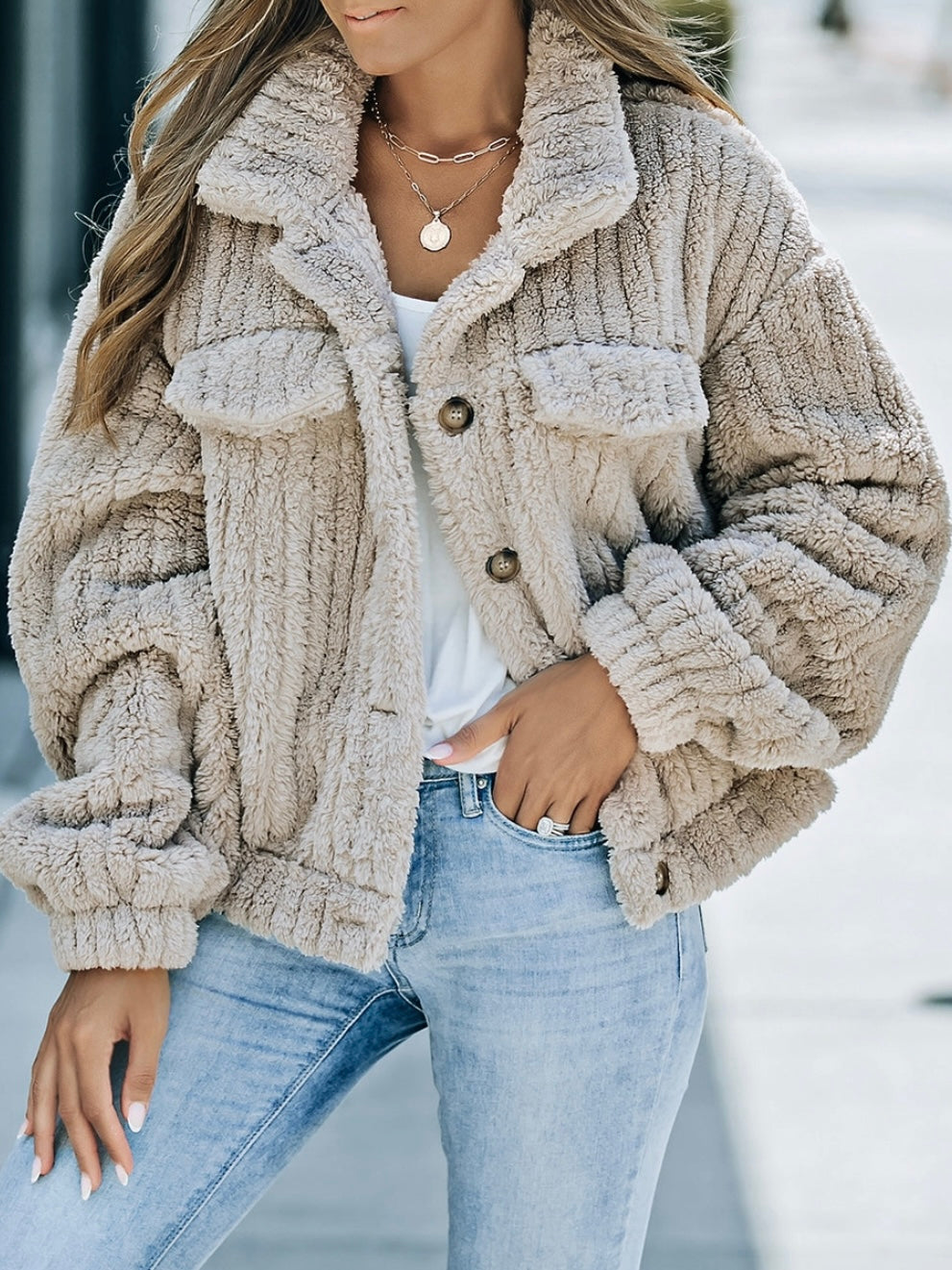 Khaki Fluffy Jacket