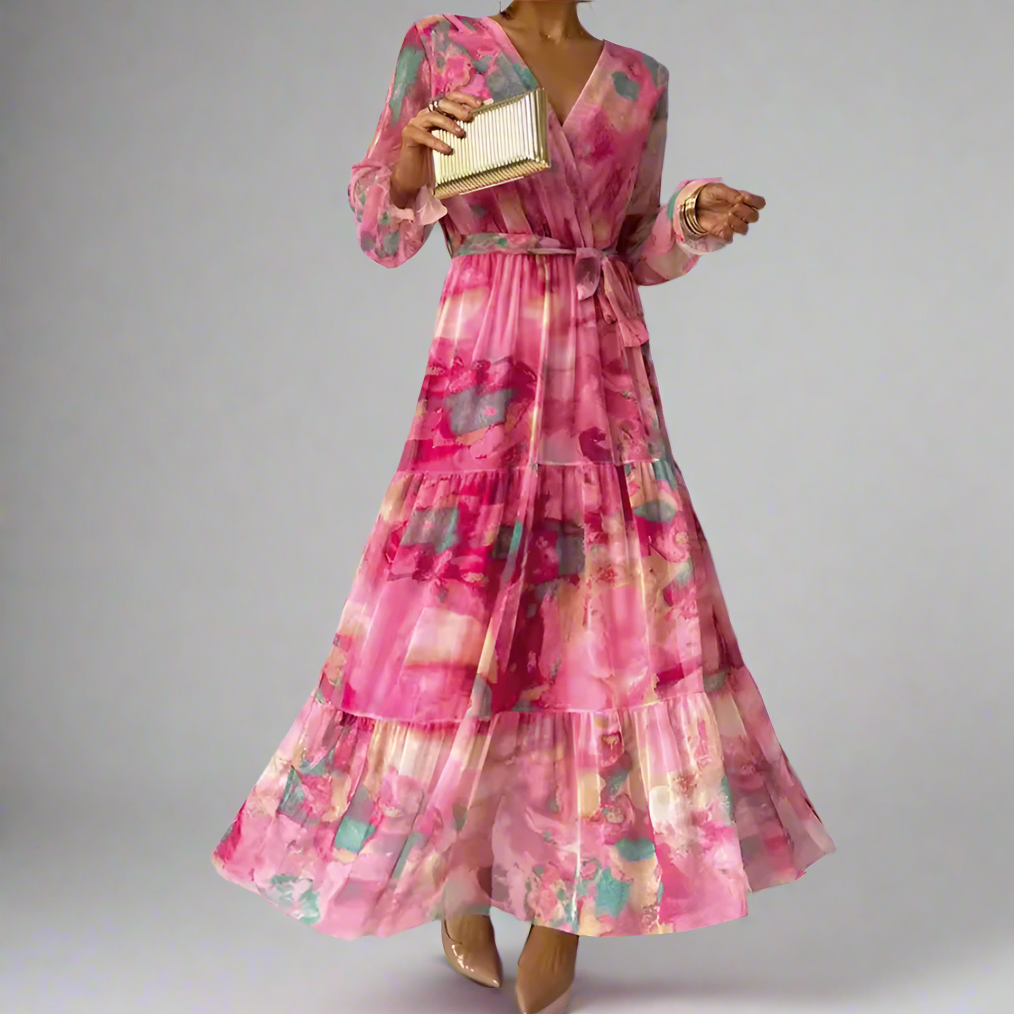 Long-sleeved Floral Print Boho Dress 