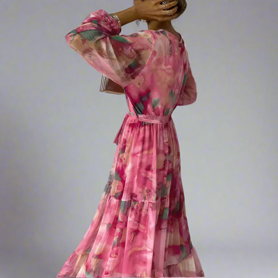 Long-sleeved Floral Print Boho Dress 