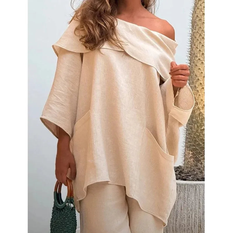 Taylor | New Off Shoulder Blouse Bat Sleeve with Pocket Top