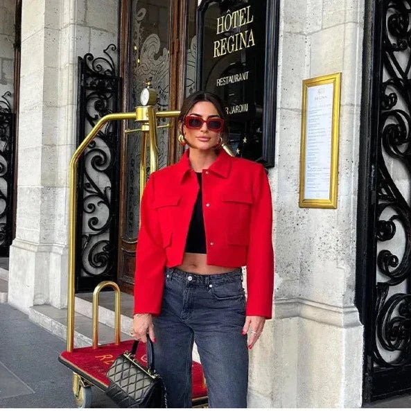 Red cropped spring jacket