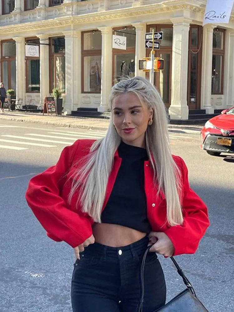 Red cropped spring jacket