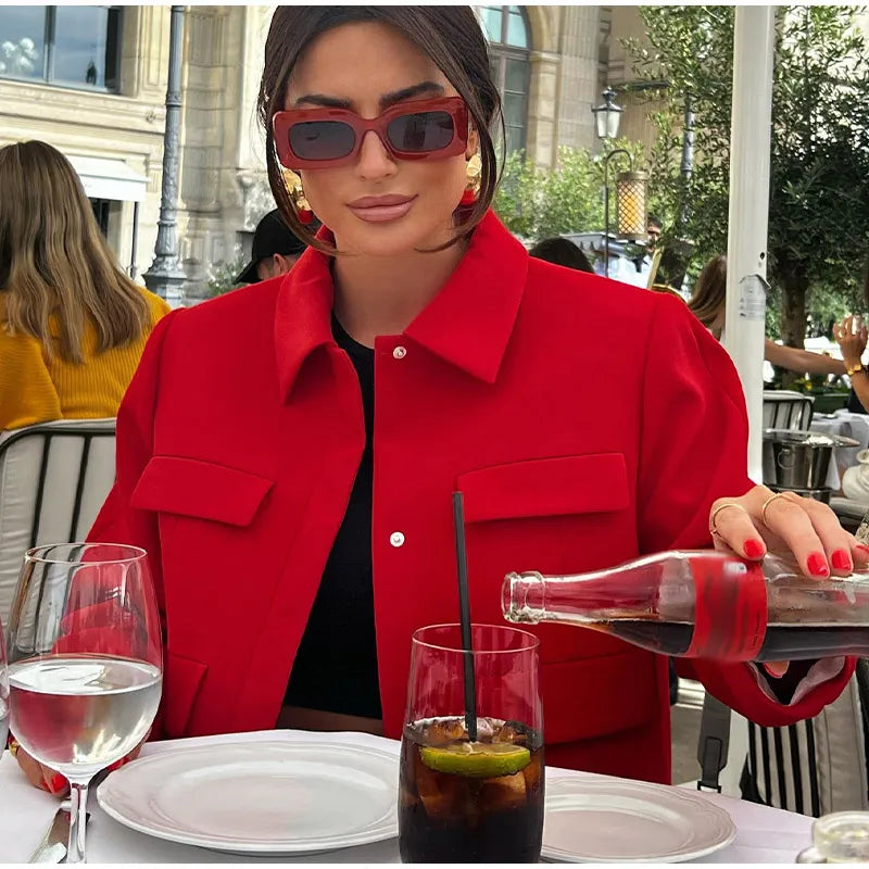 Red cropped spring jacket