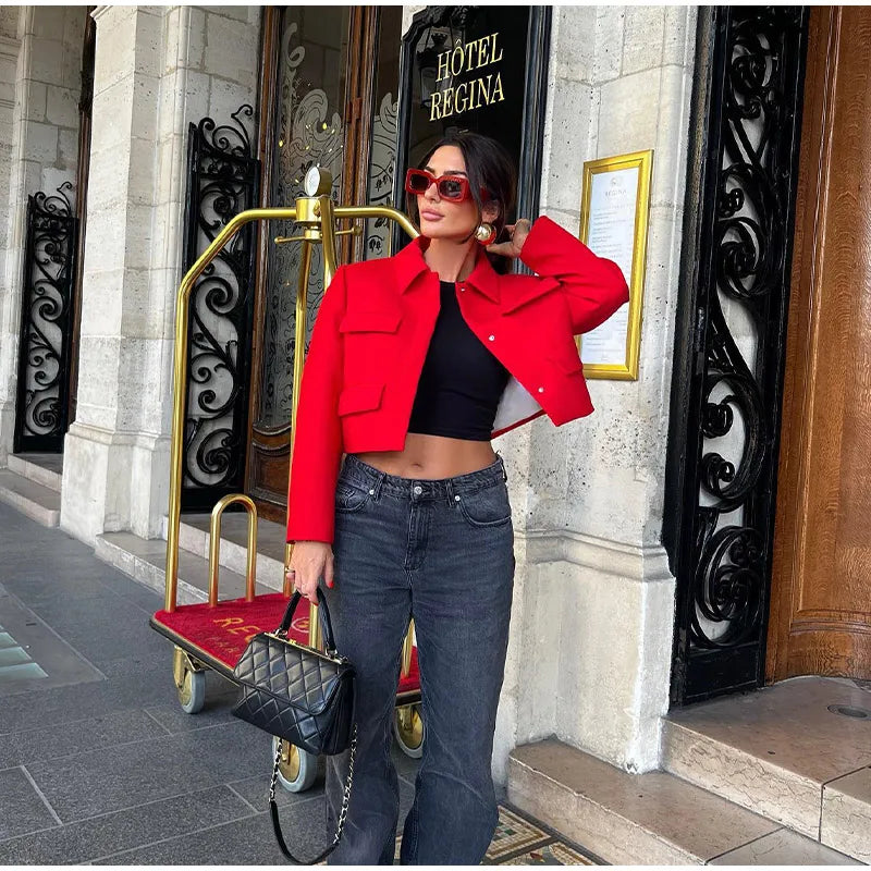 Red cropped spring jacket