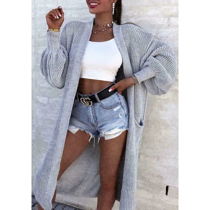 Jaki | Solid Knitted Long Cardigan Casual