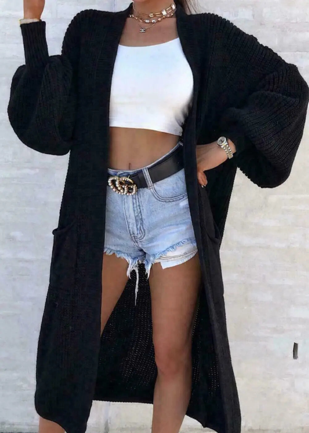 Jaki | Solid Knitted Long Cardigan Casual