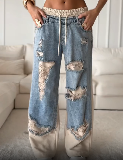 Stylish Patchwork Loose Jeans