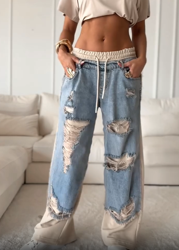 Stylish Patchwork Loose Jeans