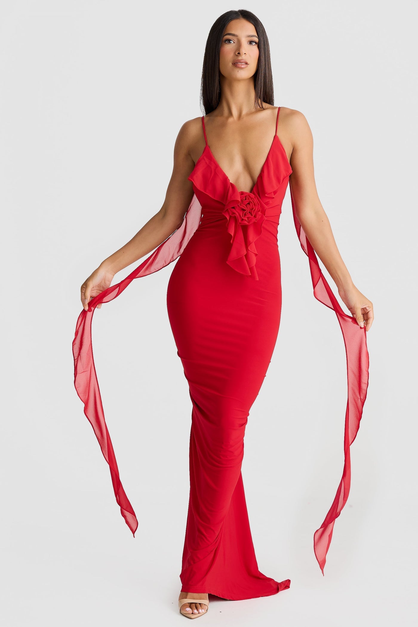 V-Neck Backless Maxi Dress In Red