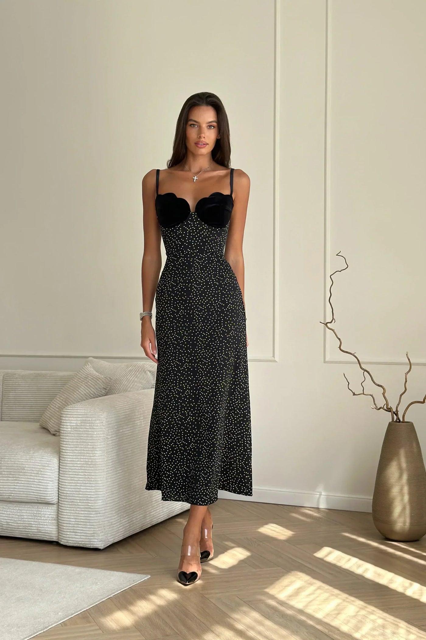 Velvet Insert Midi Dress